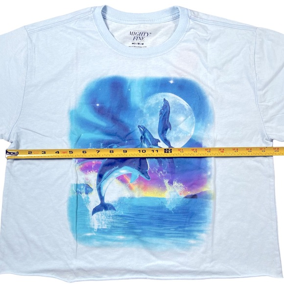 Mighty Fine size medium light blue dolphin in sunset crop top shirt NWT - Picture 5 of 7
